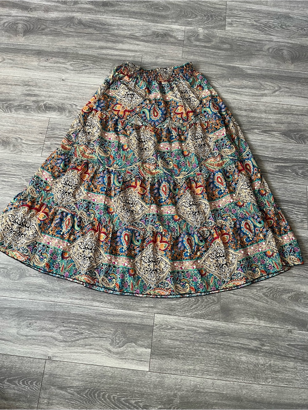 Women Bohemian Printed Maxi Skirt in Teal and Multicolor
